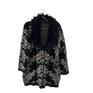 Black Rivet rose metallic print soft faux fur sweater cardigan jacket
